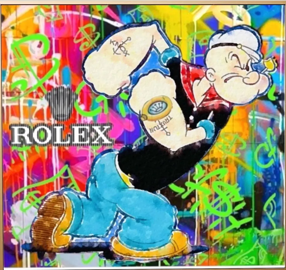 Opera di RO5: personaggio cartoon su fondo graffiti